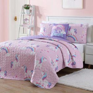 Little Chic Unicorn Pink & Lilac 4-Piece Quilt Set